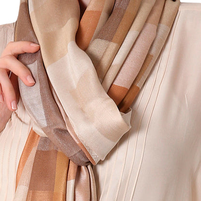 Earthy Story Indian Viscose Shawl with Geometric Pattern