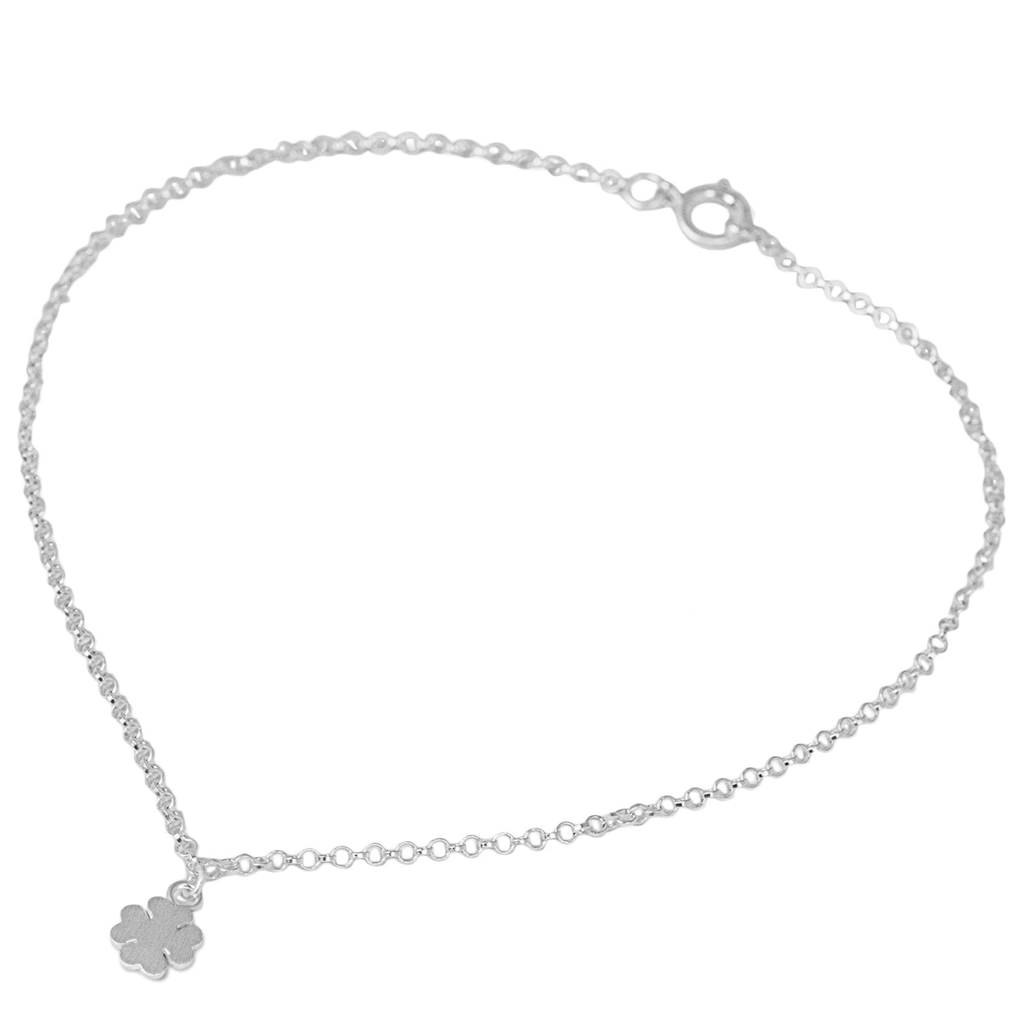 Clover Luck Hand Crafted Sterling Silver Anklet with Clover Pendant