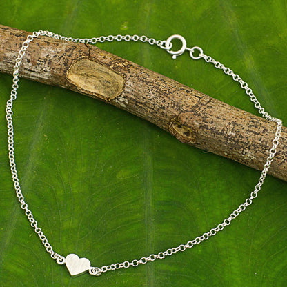 Full Heart Artisan Crafted Sterling Silver Heart Anklet from Thailand