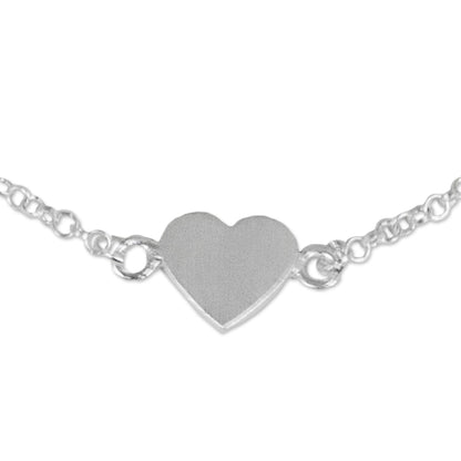 Full Heart Artisan Crafted Sterling Silver Heart Anklet from Thailand