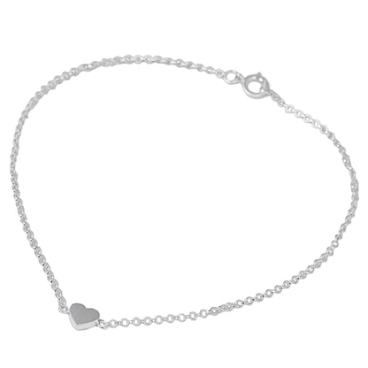 Full Heart Artisan Crafted Sterling Silver Heart Anklet from Thailand