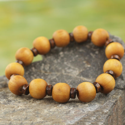 Labadi Warmth Handcrafted Stretch Bracelet with Wood Beads