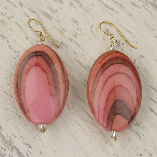 Rustic Love in Pink Hand Crafted Upcycled Plastic Dangle Earrings in Pink