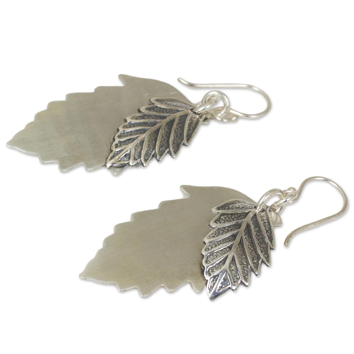 Leaf Shadows Double 925 Sterling Silver Leaves Artisan Crafted Earrings