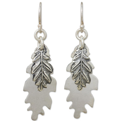 Oak Leaf Shadow Double 925 Sterling Silver Oak Leaf Artisan Crafted Earrings