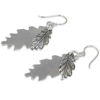 Oak Leaf Shadow Double 925 Sterling Silver Oak Leaf Artisan Crafted Earrings