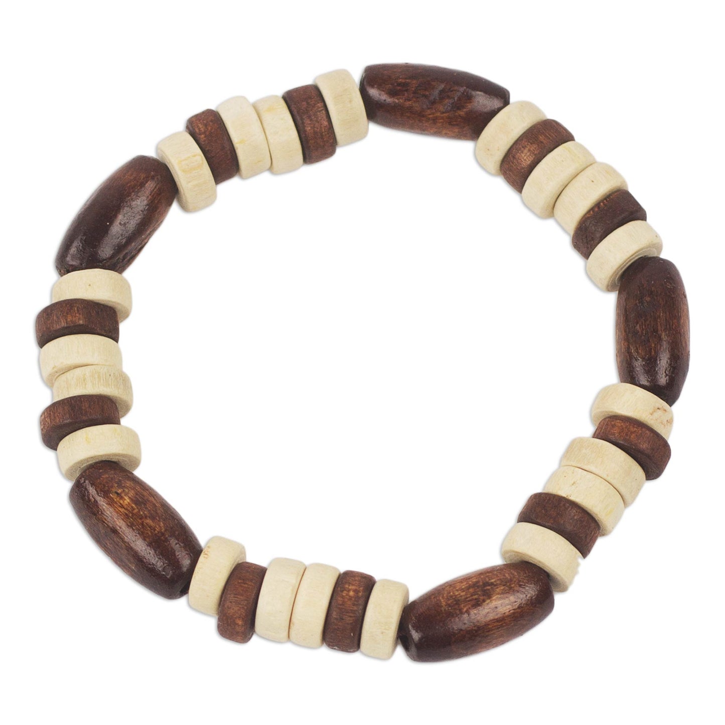 Chocolate Artisan Crafted Wood Beaded Stretch Bracelet from Ghana