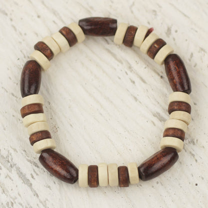 Chocolate Artisan Crafted Wood Beaded Stretch Bracelet from Ghana