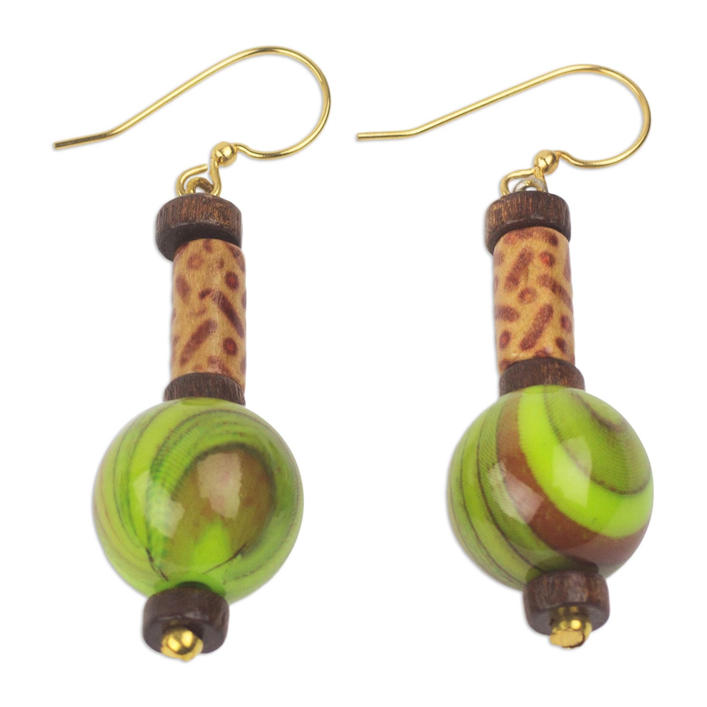 Simplicity Globes Hand Crafted Sese Wood and Upcycled Plastic Dangle Earrings