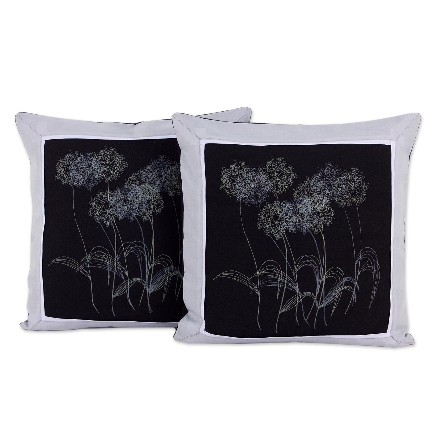 Agapanthus Floral 100% Cotton Floral Cushion Covers from Thailand (Pair)