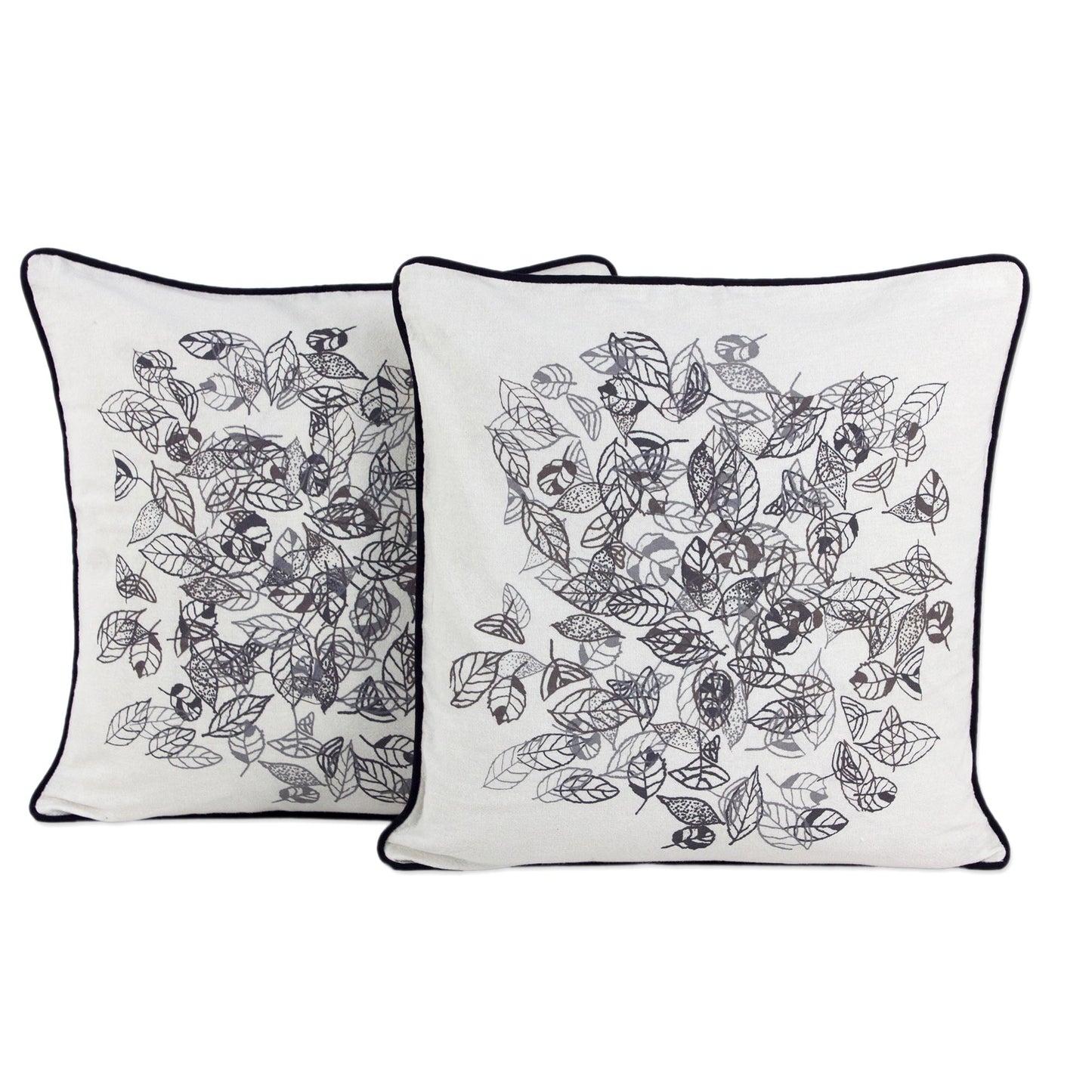 Falling Leaves Fair Trade 100% Cotton Cushion Covers with Leaf Motif (Pair)