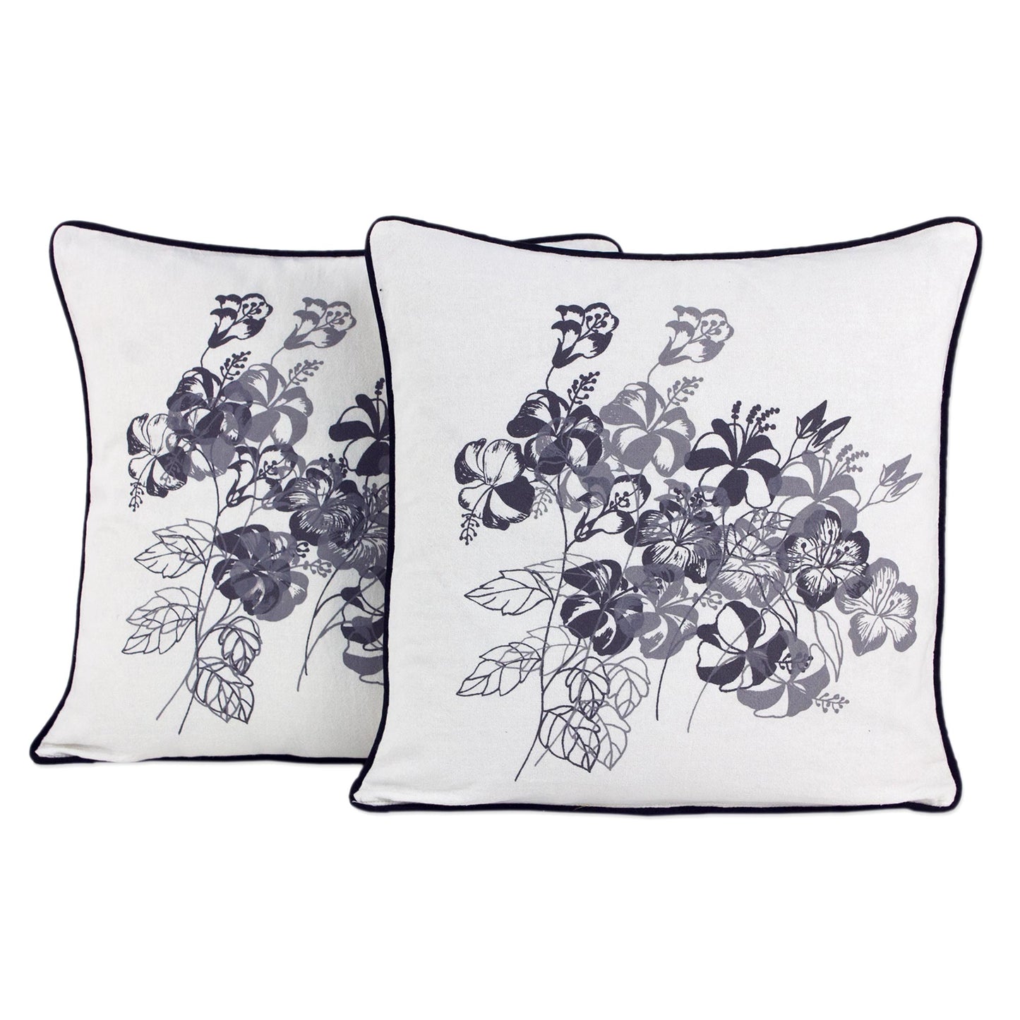 Hibiscus 100% Cotton Artisan Crafted Floral Cushion Covers (Pair)