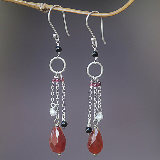 Multi-Gem Pearl & Sterling Silver Earrings