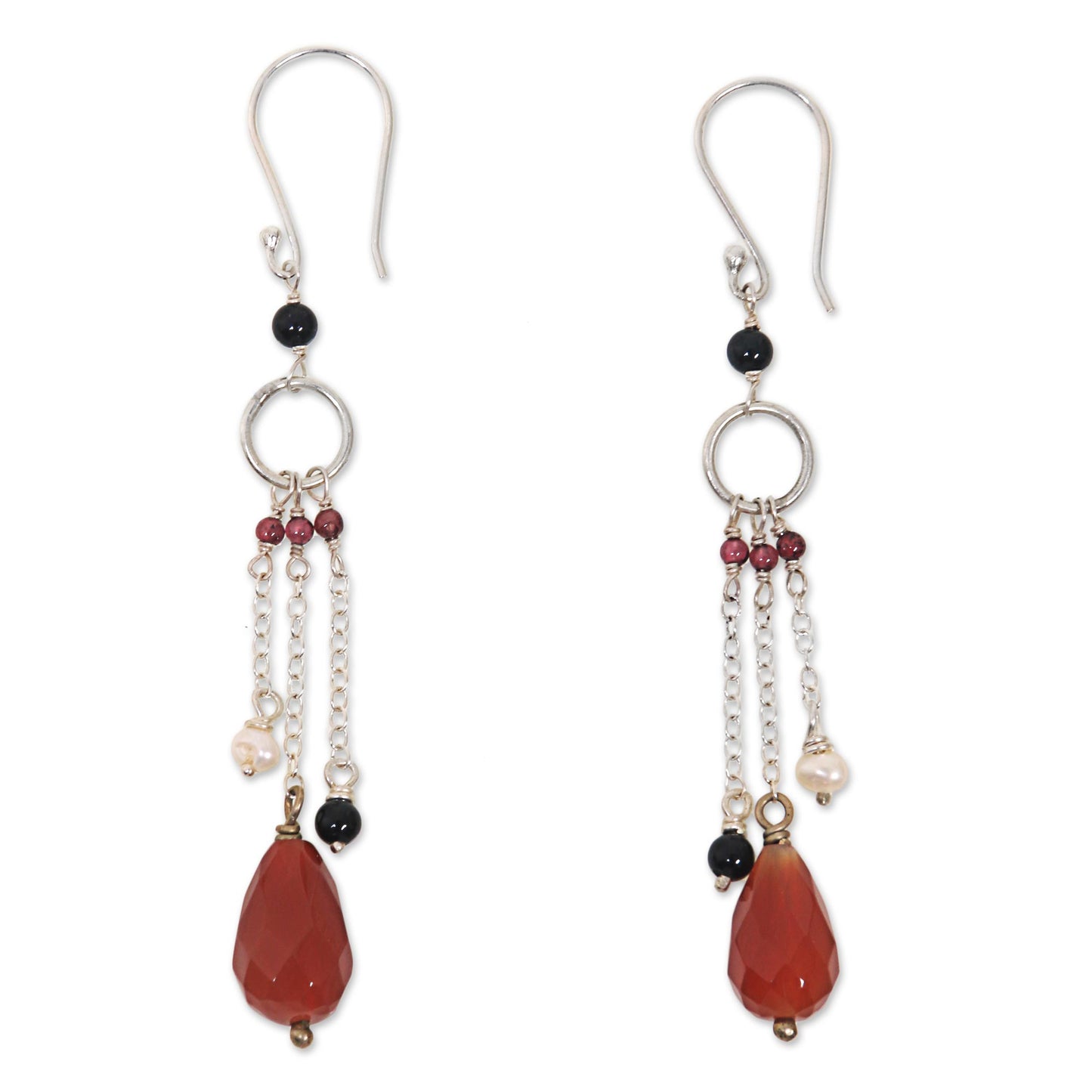 Multi-Gem Pearl & Sterling Silver Earrings