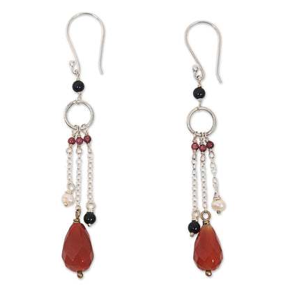 Multi-Gem Pearl & Sterling Silver Earrings