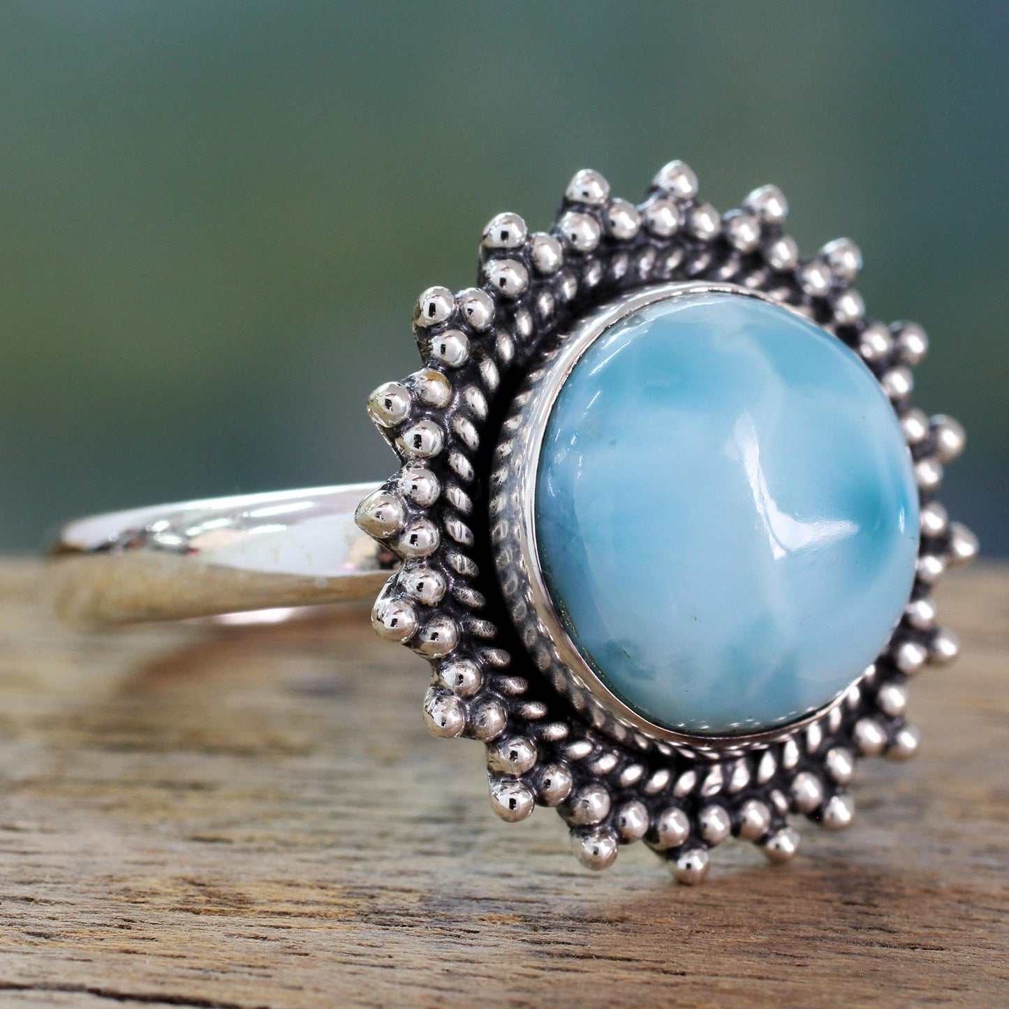 Sea and Sky Classic Larimar Cocktail Ring in Sterling Silver Bezel