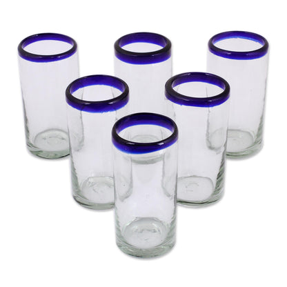 Cobalt Classics Unique Handblown Glass Blue Rim Highball Tumbler