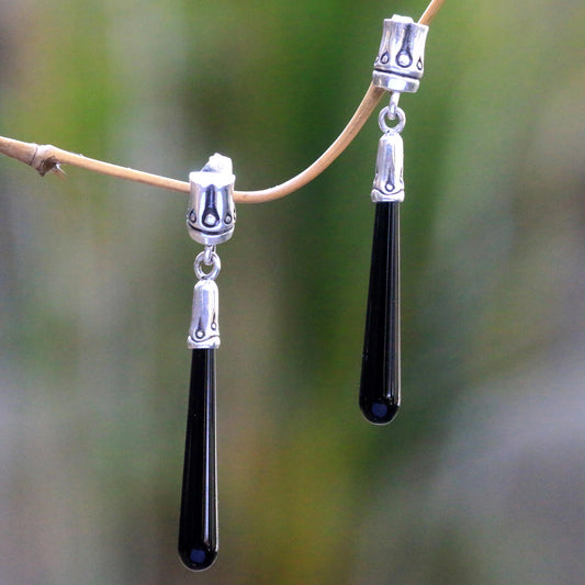 Black Wand Artisan Crafted Onyx and Sterling Silver Dangle Earrings