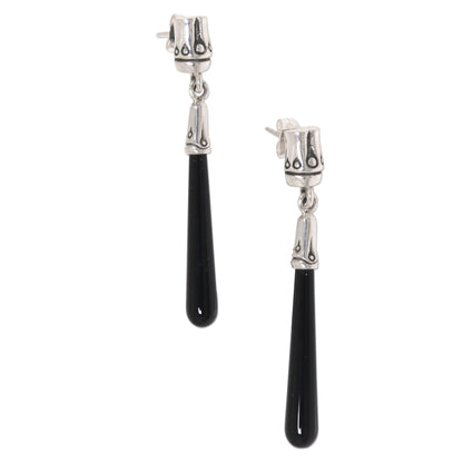 Black Wand Artisan Crafted Onyx and Sterling Silver Dangle Earrings