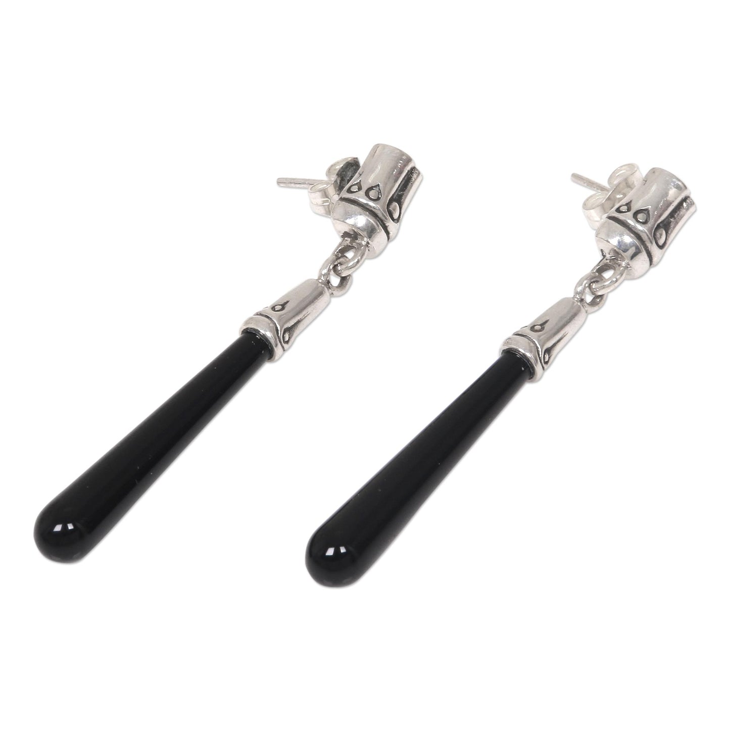 Black Wand Artisan Crafted Onyx and Sterling Silver Dangle Earrings