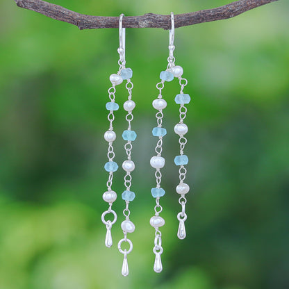 Morning Peace Handmade Apatite and Cultured Pearl Dangle Earrings