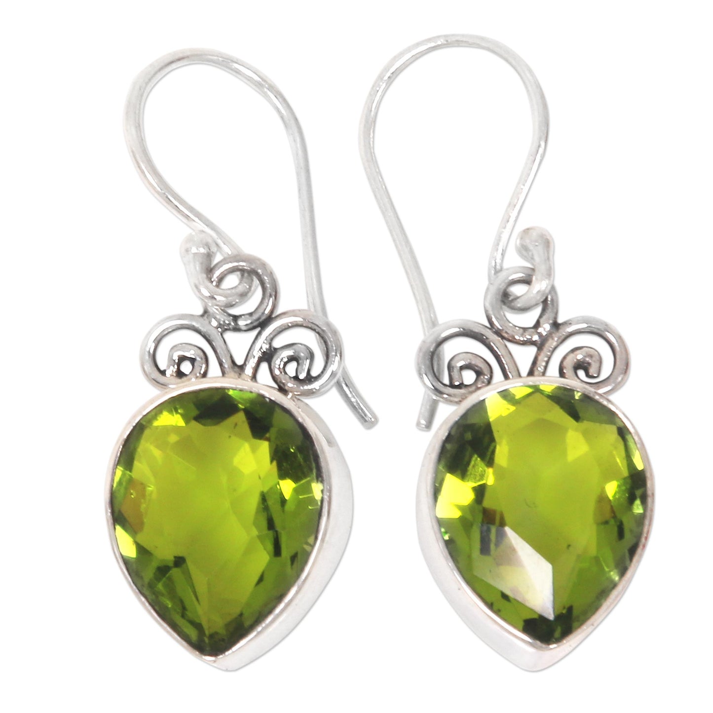 Faceted Teardrop Artisan Crafted Balinese Silver and Peridot Dangle Earrings