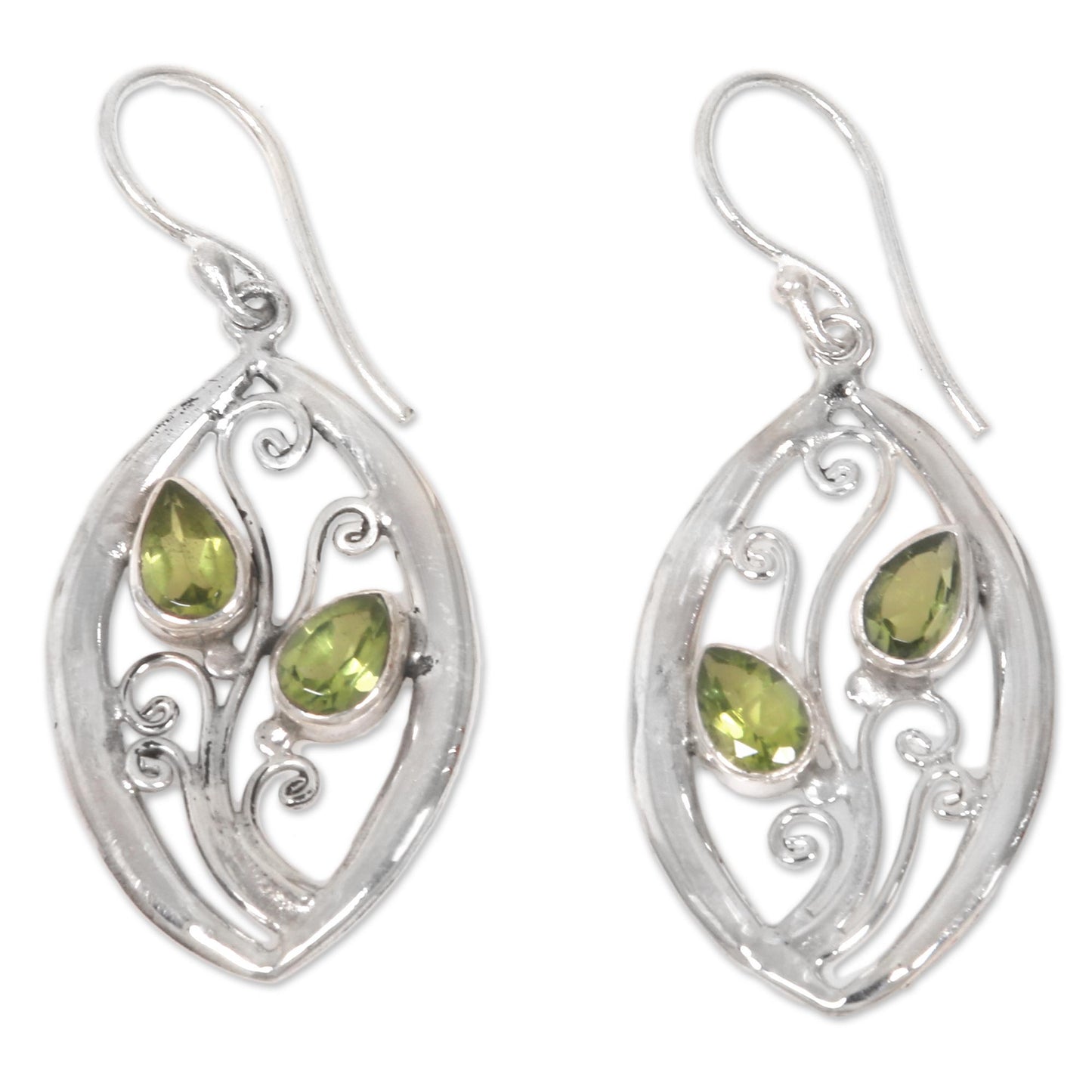 Paradise Leaves Artisan Crafted Sterling Silver Leaf Earrings with Peridot