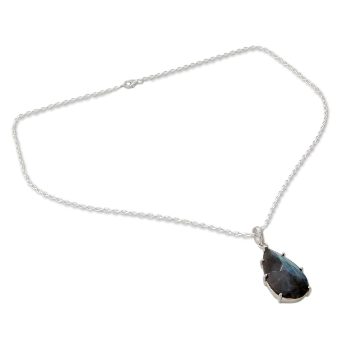 Dusky Droplet Fair Trade Labradorite and Sterling Silver Pendant Necklace