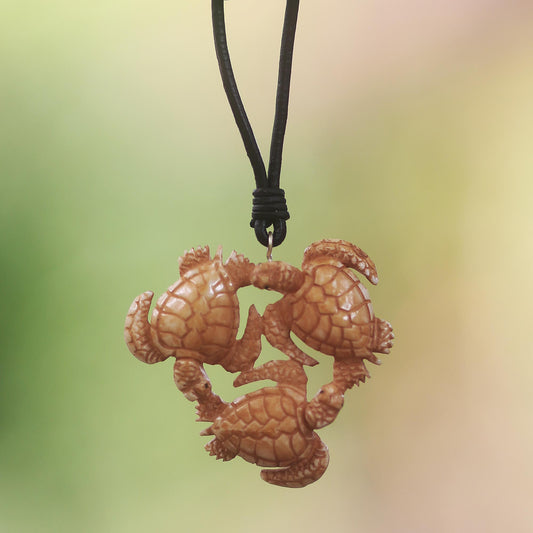 Happy Turtle Leather Bone Pendant Necklace