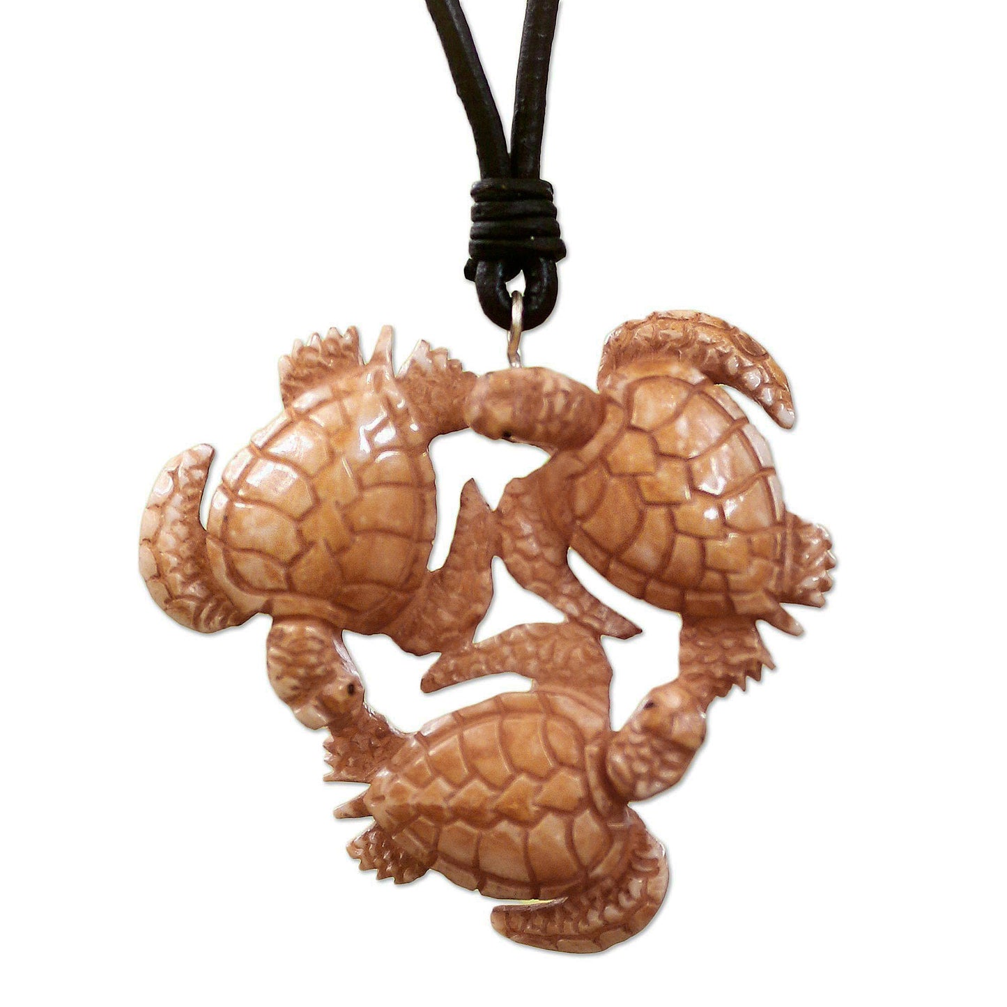 Happy Turtle Leather Bone Pendant Necklace