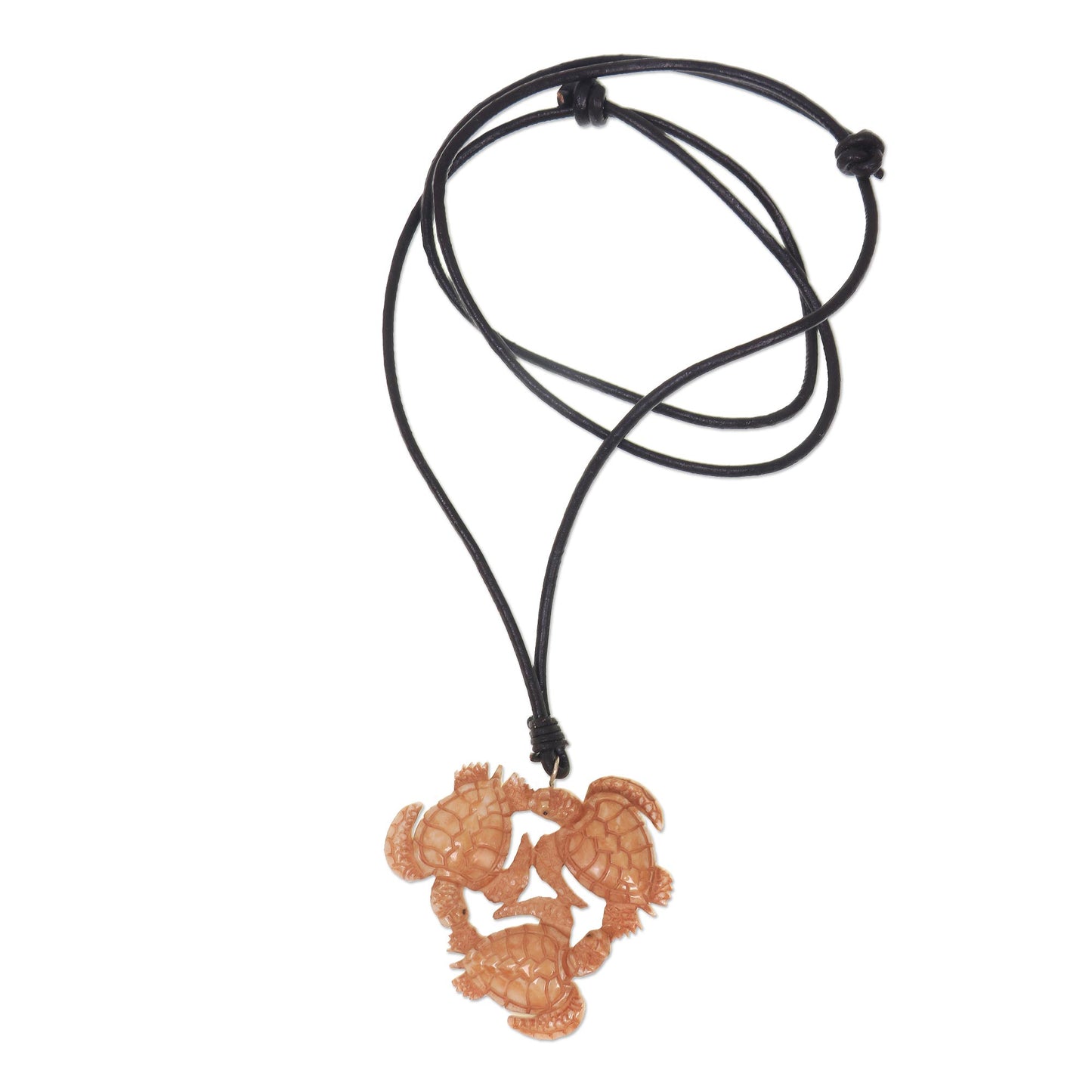 Happy Turtle Leather Bone Pendant Necklace