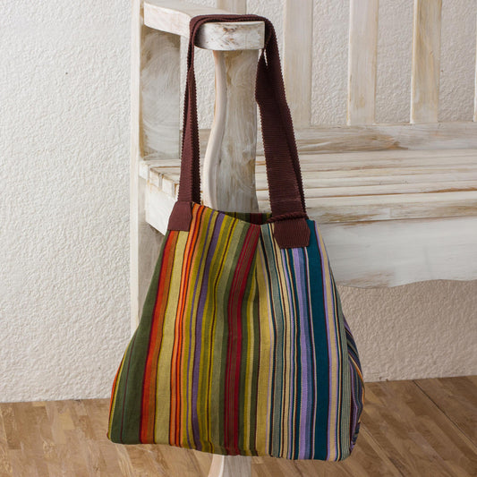 Earth and Sky 100% Cotton Hand Crafted Colorful Striped Tote Handbag
