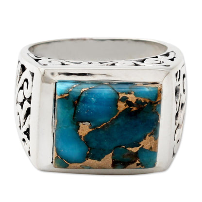 Fascination Hand Crafted Sterling Silver Composite Turquoise Ring