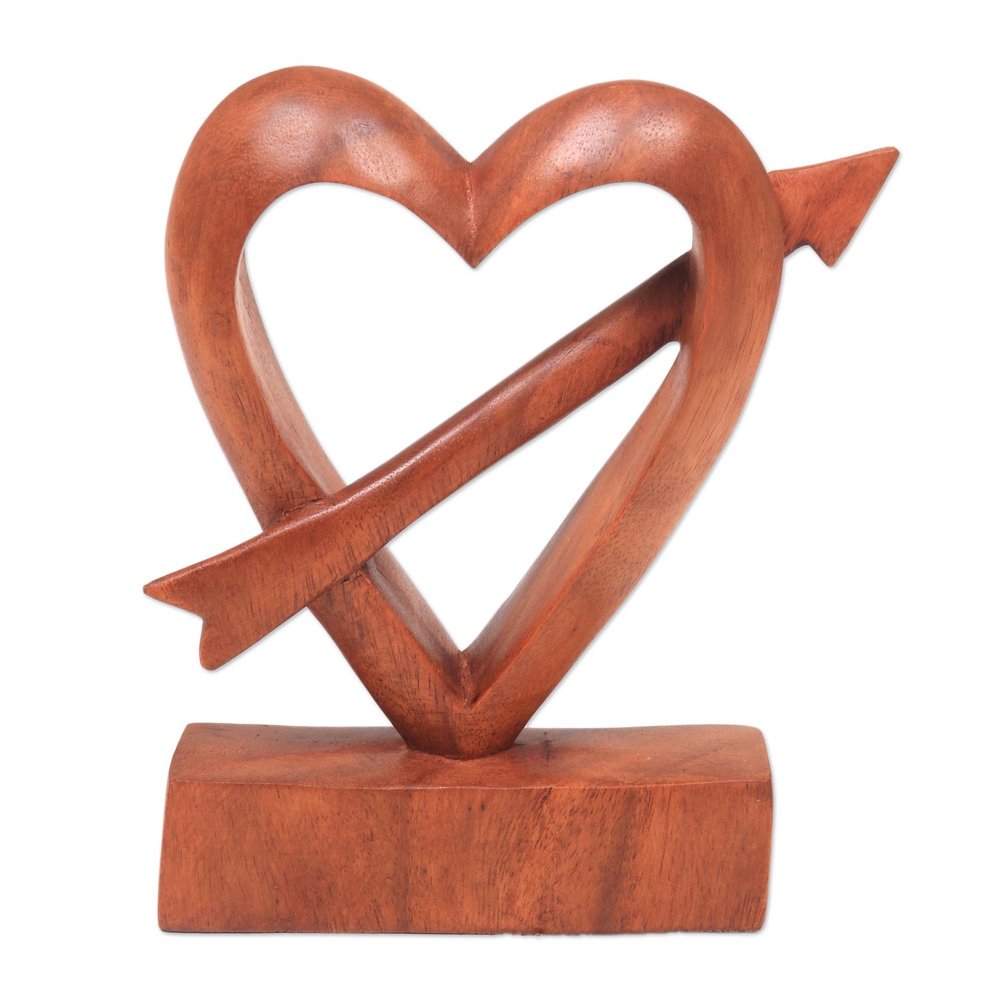 Fall in Love Hand-Carved Natural Wood Heart Statuette from Bali