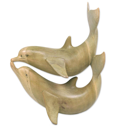 Dolphins in Love Balinese Hand Carved Dolphin Wood Sculpture