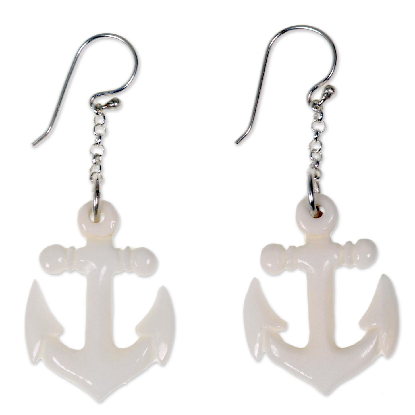 Anchored Hand Carved Bone Anchor Earrings Bali Artisan Jewelry