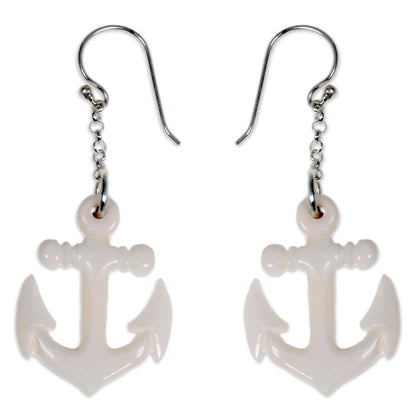 Anchored Hand Carved Bone Anchor Earrings Bali Artisan Jewelry