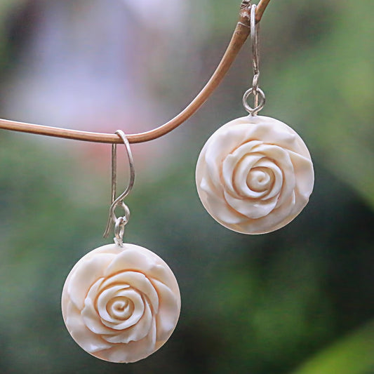 Glorious Rose Bone Dangle Earrings