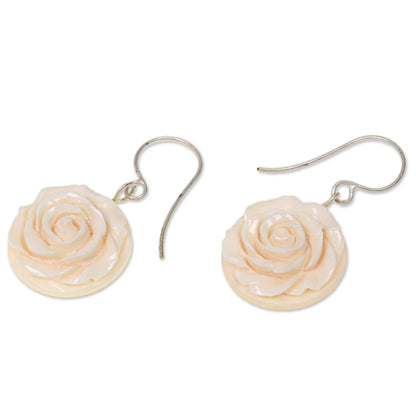 Glorious Rose Bone Dangle Earrings