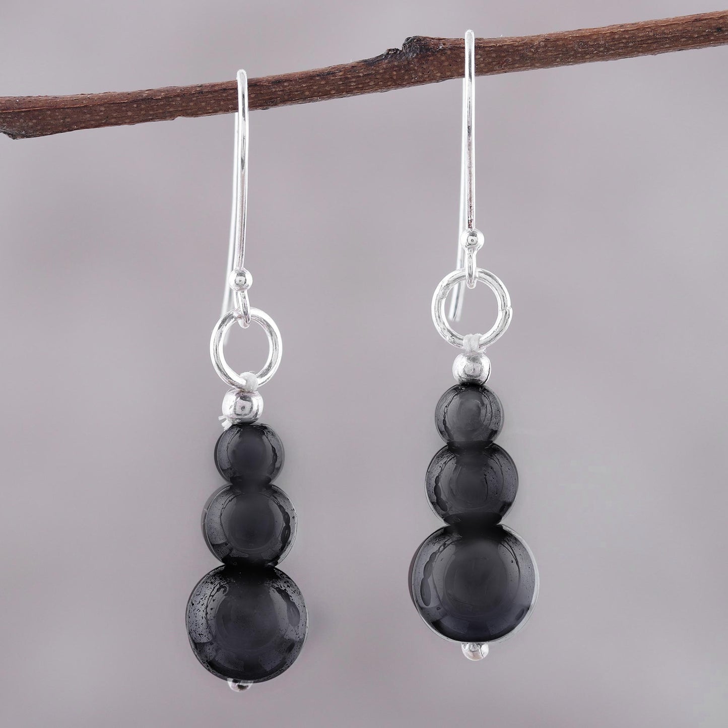 Mysteries of the Night Far Trade Hematite Earrings with Sterling Silver Hooks