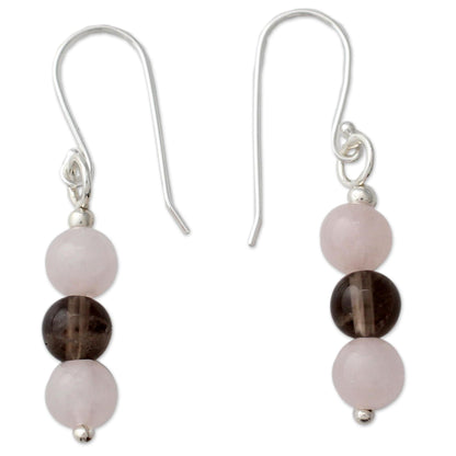 Subtle Mysteries Handcrafted Rose Quartz Earrings with Smoky Quartz