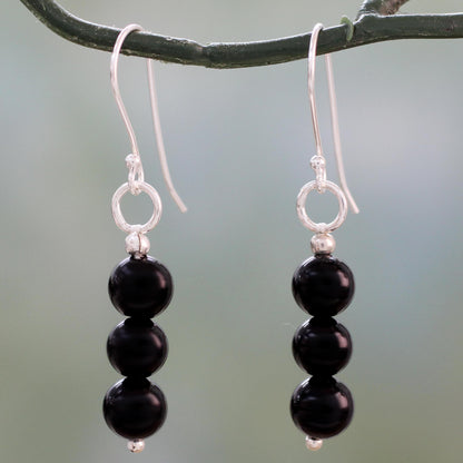 Midnight Radiance Hand Crafted Onyx and Sterling Silver Dangle Earrings