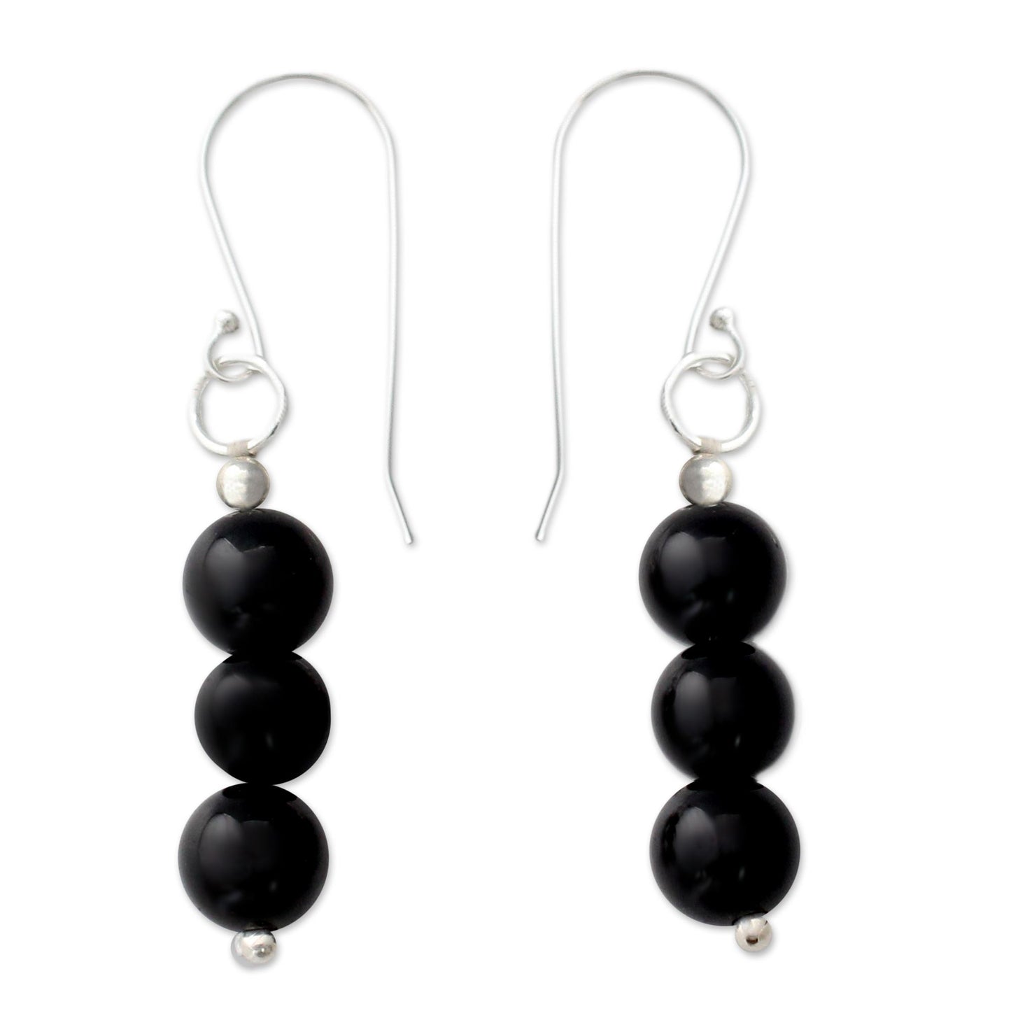 Midnight Radiance Hand Crafted Onyx and Sterling Silver Dangle Earrings