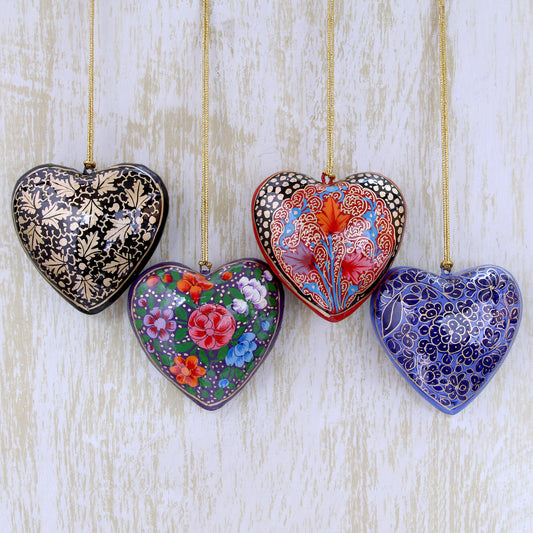 Season of Love Heart Shaped Papier Mache Ornaments
