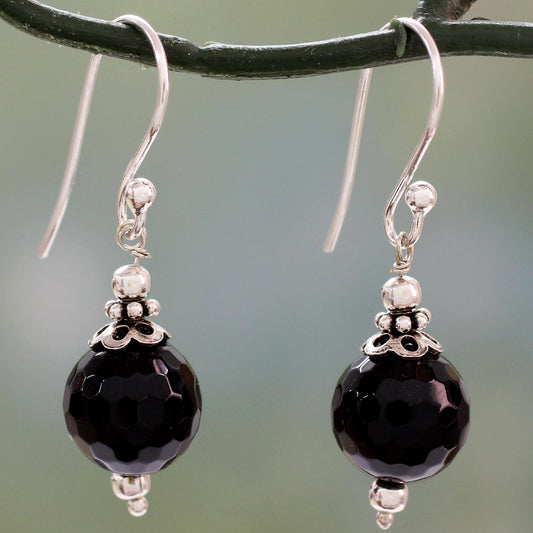 Glorious Black Onyx & Silver Dangle Earrings