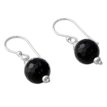 Glorious Black Onyx & Silver Dangle Earrings