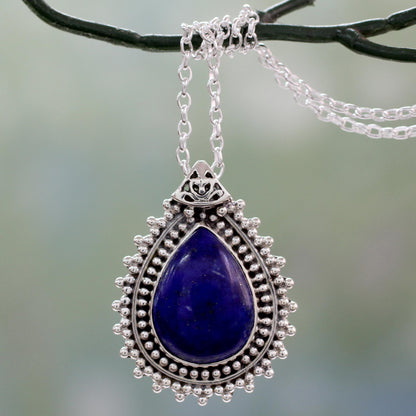 Blue Antiquity Lapis Lazuli Necklace from India Crafted with 925 Silver