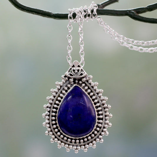 Blue Antiquity Lapis Lazuli Necklace from India Crafted with 925 Silver