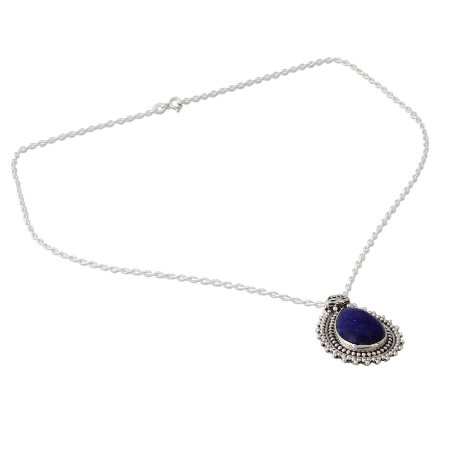 Blue Antiquity Lapis Lazuli Necklace from India Crafted with 925 Silver