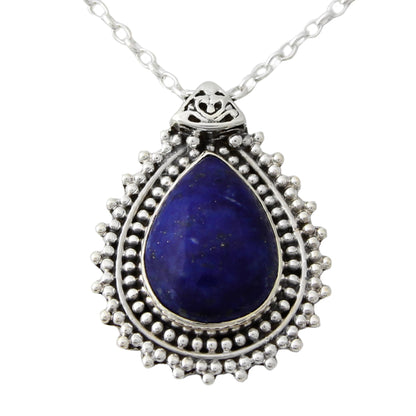 Blue Antiquity Lapis Lazuli Necklace from India Crafted with 925 Silver